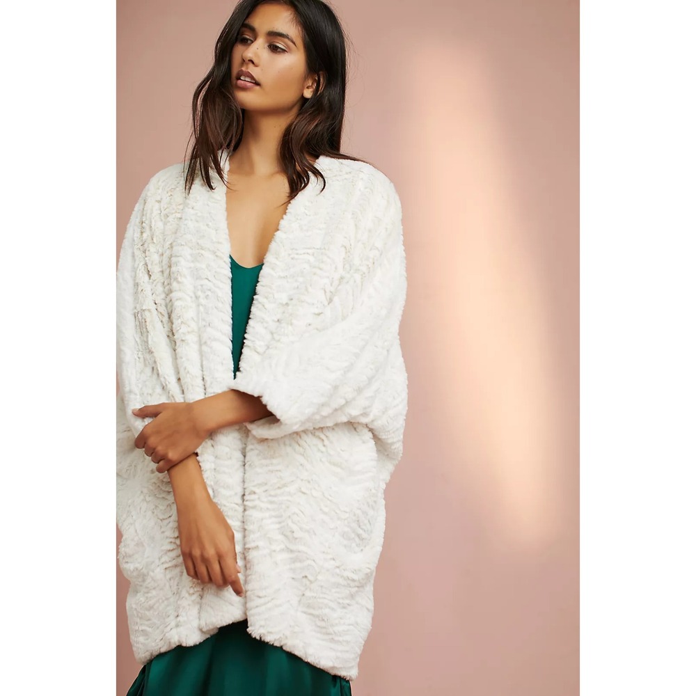 Anthropologie Saturday Sunday Faux Fur Cocoon Cardigan Sweater Womens M/L Ivory